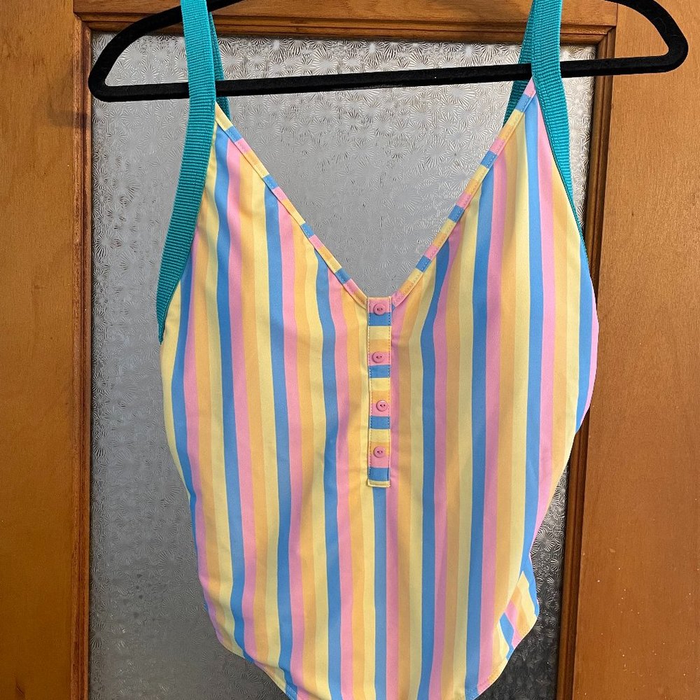 Rye | Bizz Striped Rainbow One-Piece Swimsuit | Size L | NWT